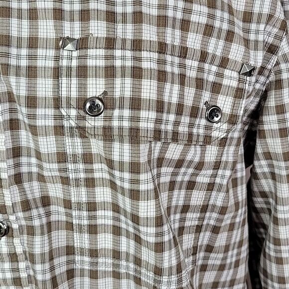EXPRESS Men's Western Brown‎ and White Plaid Shirt Medium - Picture 3 of 9